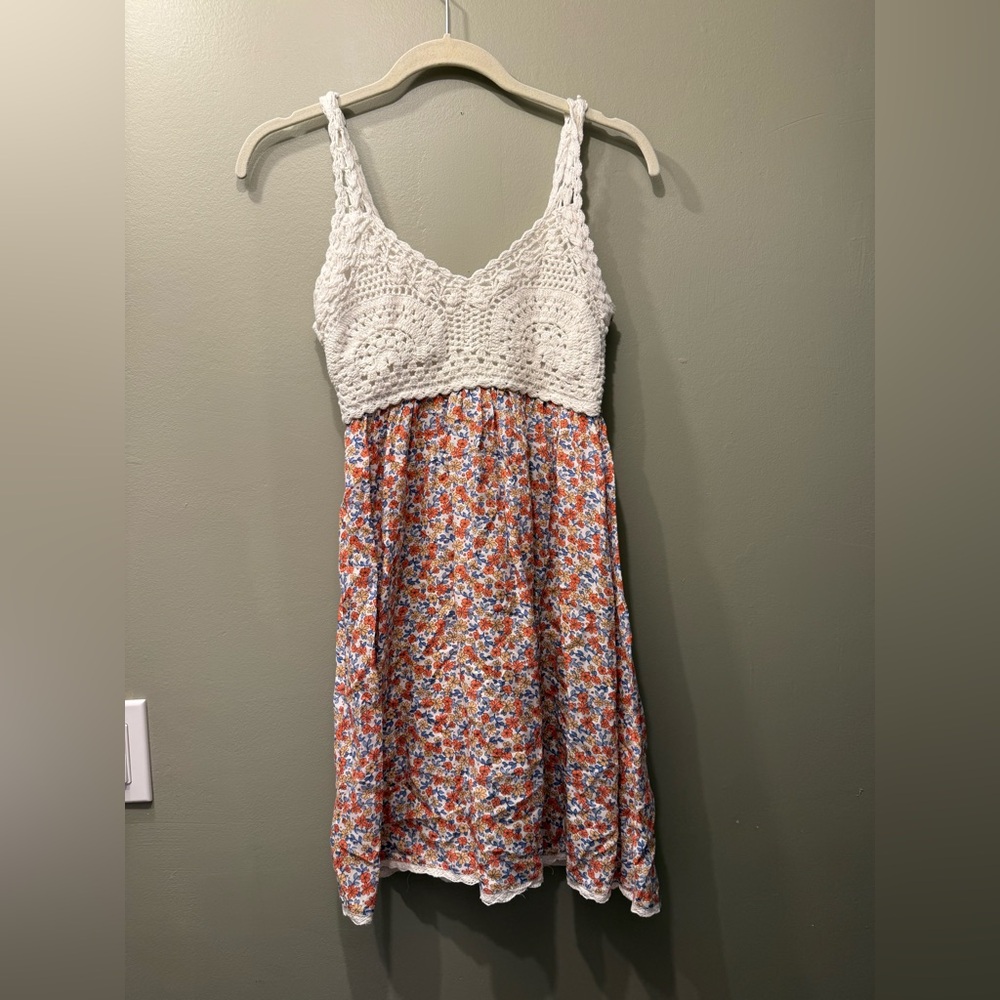 Orange Floral Dress with Crochet Top